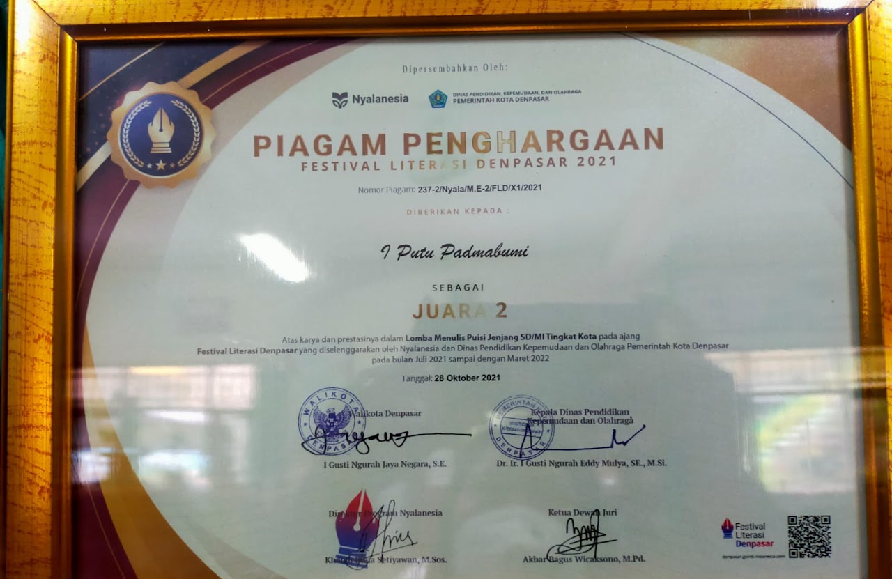 Penghargaan yang diterima perpustakaan vidyapustaka